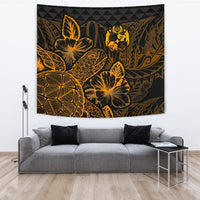 Tonga Tapestry - Turtle Hibiscus Pattern Gold Wall Tapestry Large 104" x 88" Gold - Polynesian Pride