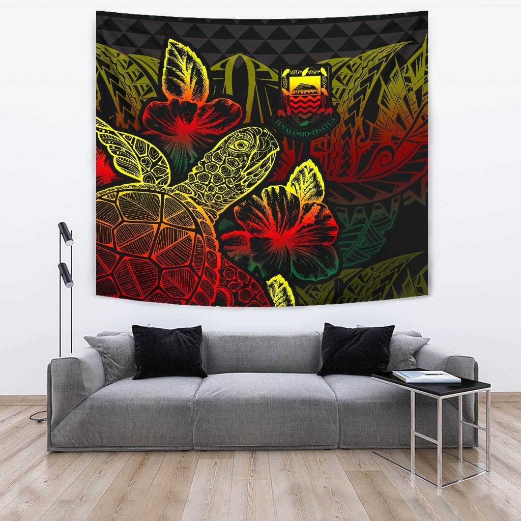 Tuvalu Tapestry - Turtle Hibiscus Pattern Reggae Wall Tapestry Large 104" x 88" Reggae - Polynesian Pride