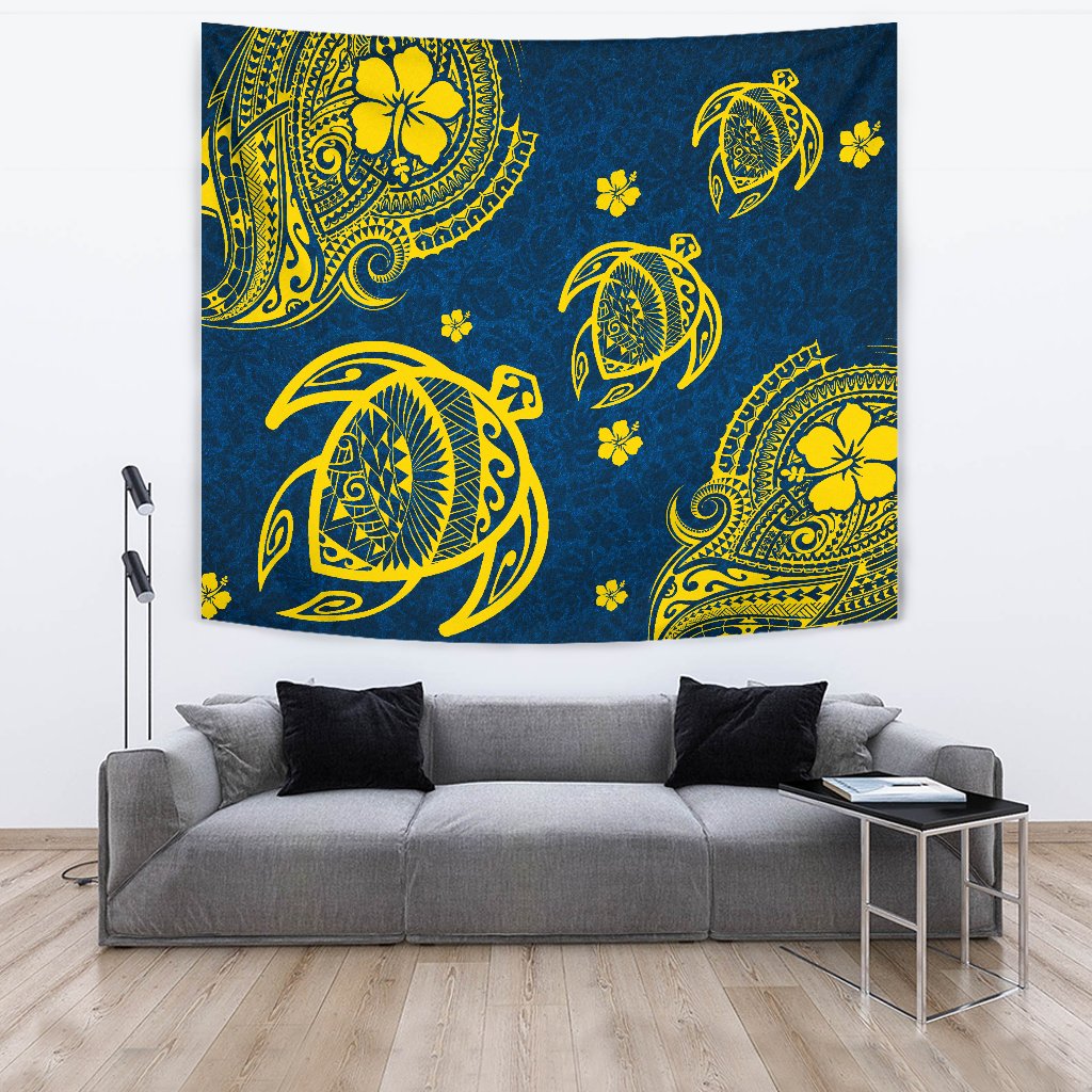 Hawaii Turtle Polynesian Tapestry - Kala Style Wall Tapestry 150cm*150cm Blue - Polynesian Pride