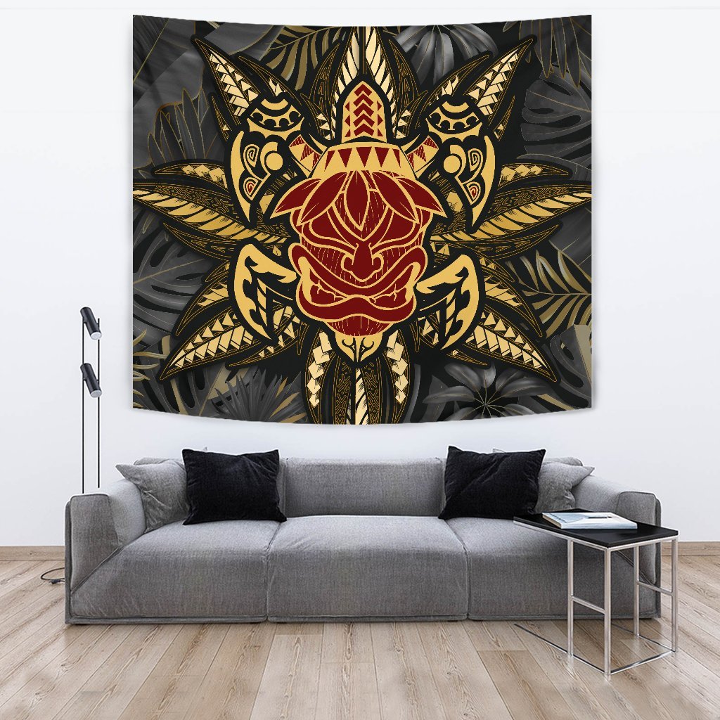 Hawaii Turtle Polynesian Tropical Gold Tapestry - Alone Style - AH Wall Tapestry Gold - Polynesian Pride