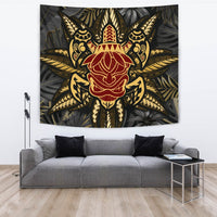 Hawaii Turtle Polynesian Tropical Gold Tapestry - Alone Style - AH Wall Tapestry Gold - Polynesian Pride