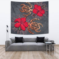 Hawaii Turtle Hibiscus Polynesian Tapestry - Khoi Style - AH Wall Tapestry 150cm*150cm Gray - Polynesian Pride