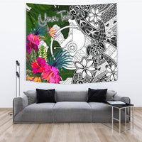 Yap Custom Personalised Tapestry White - Turtle Plumeria Banana Leaf - Polynesian Pride