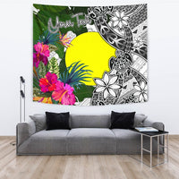 Palau Custom Personalised Tapestry White - Turtle Plumeria Banana Leaf - Polynesian Pride