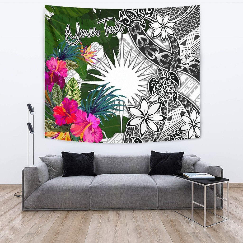 Marshall Islands Custom Personalised Tapestry White - Turtle Plumeria Banana Leaf - Polynesian Pride
