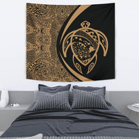 Hawaii Turtle Map Polynesian Tapestry - Gold - Circle Style Wall Tapestry Gold - Polynesian Pride