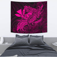 Hula Girl Hibiscus Kanaka Poly Tapestry - Pink Wall Tapestry Medium 80" x 68" Pink - Polynesian Pride