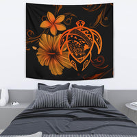 Hawaii Turtle Map Hibiscus Plumeria Poly Tapestry - Orange Wall Tapestry 130cm*150cm Orange - Polynesian Pride