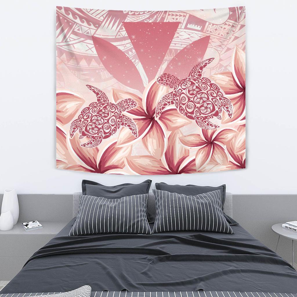 Hawaii Turtle Kanaka Plumeria Polynesian Pink Tapestry Wall Tapestry Pink - Polynesian Pride