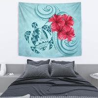 Hawaii Polynesian Turtle Hibiscus Blue Tapestry - Bless Style Wall Tapestry Medium 80" x 68" Blue - Polynesian Pride