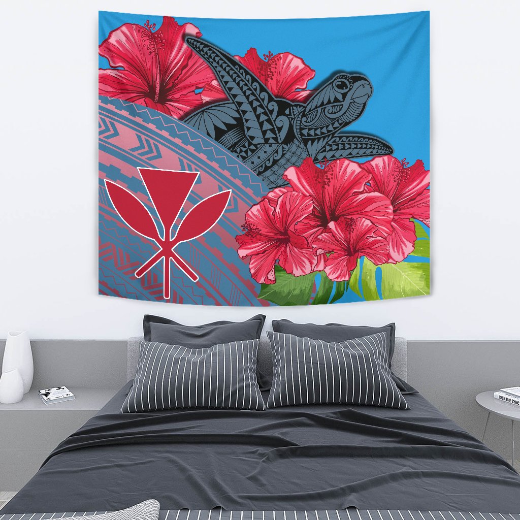 Hawaii Turtle Hibiscus Kanaka Pink Style - Tapestry AH Wall Tapestry 130cm*150cm Blue - Polynesian Pride