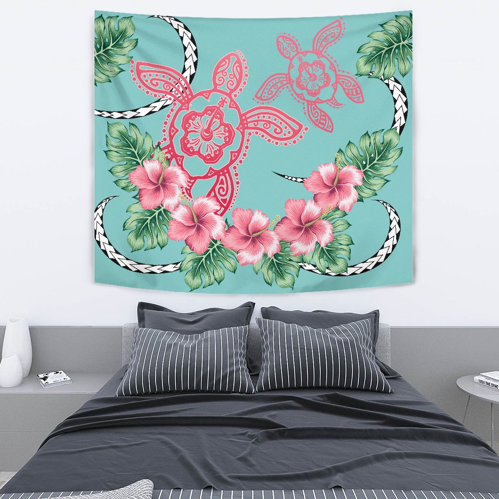Hawaii Tropical Hibiscus Turtle Mint Style - Tapestry AH - Polynesian Pride