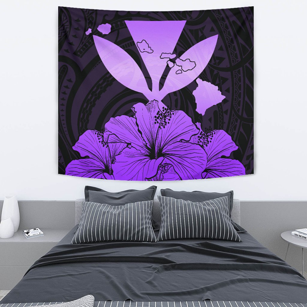 Hawaiian Kanaka Tapestry Hibiscus Polynesian Love Violet Wall Tapestry Violet - Polynesian Pride