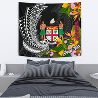 Fiji Tapestrys - Custom Personalised Seal Spiral Polynesian Patterns Wall Tapestry - Fiji Medium 80" x 68" Black - Polynesian Pride