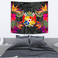 Tonga Slide Tapestry - Polynesian Hibiscus Pattern Wall Tapestry Medium 80" x 68" Black - Polynesian Pride