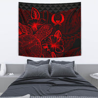 Pohnpei Tapestry - Turtle Hibiscus Pattern Red Wall Tapestry Medium 80" x 68" Red - Polynesian Pride