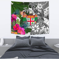 Fiji Tapestry White - Turtle Plumeria Banana Leaf Crest - Polynesian Pride