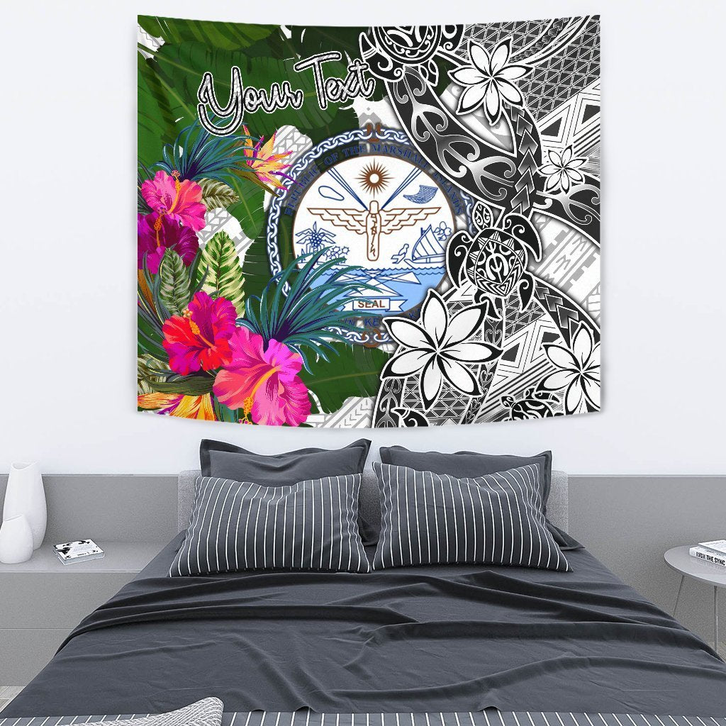 Marshall Islands Custom Personalised Tapestry White - Turtle Plumeria Banana Leaf Crest - Polynesian Pride