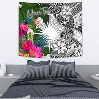 Marshall Islands Custom Personalised Tapestry White - Turtle Plumeria Banana Leaf - Polynesian Pride