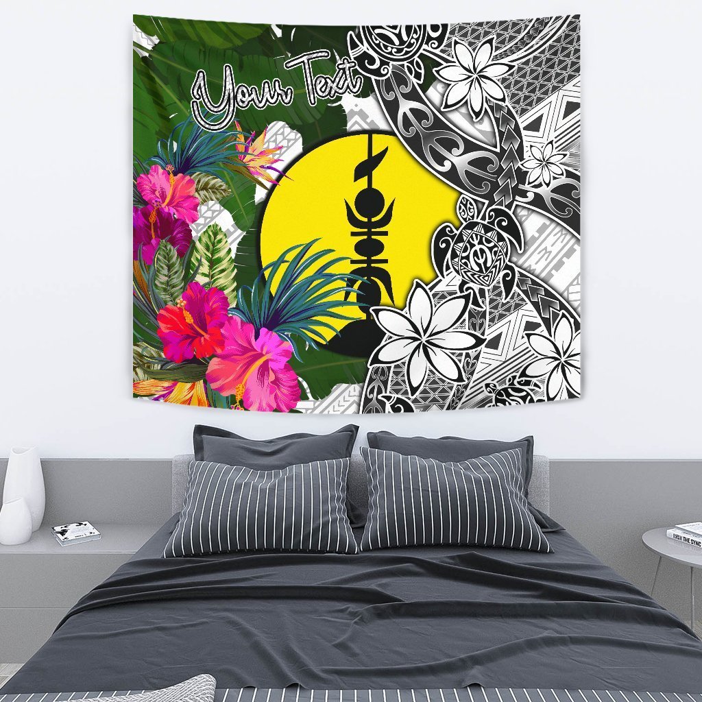 New Caledonia Custom Personalised Tapestry White - Turtle Plumeria Banana Leaf - Polynesian Pride