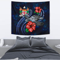 Fiji Polynesian Tapestry - Blue Turtle Hibiscus One Style Medium 80" x 68" Blue - Polynesian Pride
