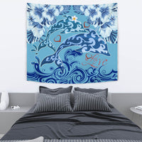 Hawaii Dolphin Couple Valentine's Hibiscus Tapestry - Tender Style - AH Wall Tapestry 130cm*150cm Blue - Polynesian Pride