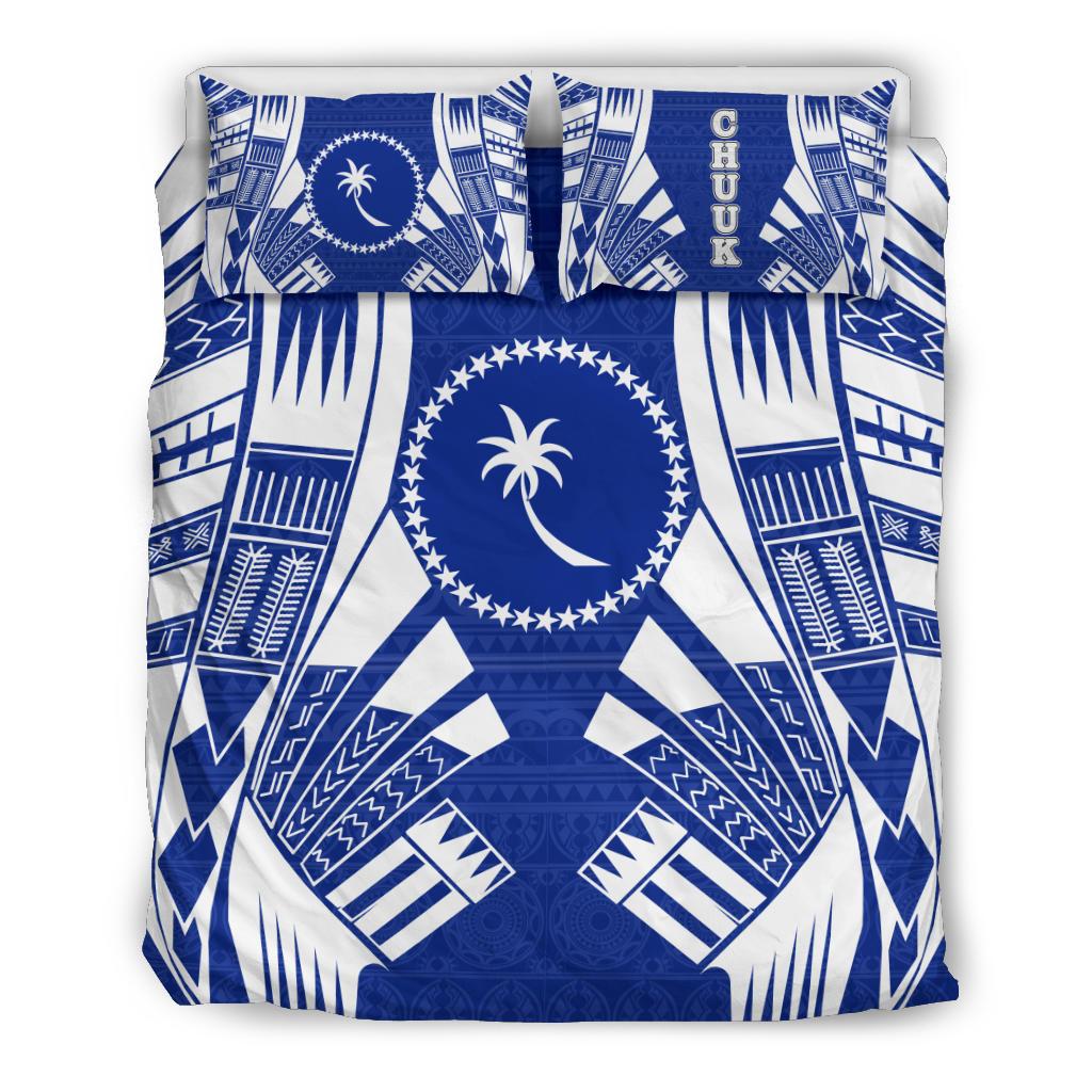 Chuuk States Duvet Cover Set - Blue White Tattoo Style Black - Polynesian Pride