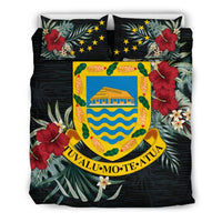Tuvalu Duvet Cover Set - Tuvalu Coat Of Arms Hibiscus - Polynesian Pride