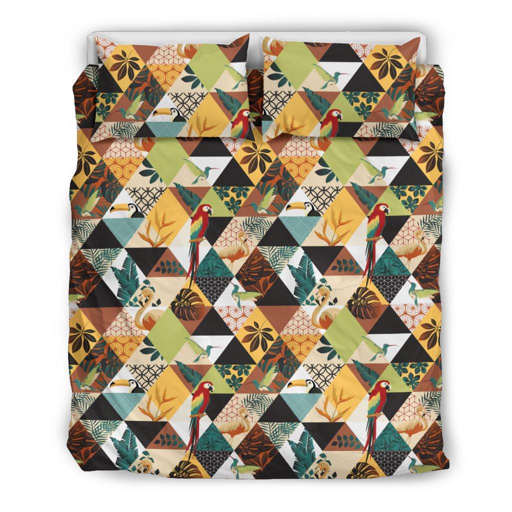 Hawaiian Tropical Jungle Parrots And Flamingos Hummingbirds Toucan Polynesian Bedding Set Black - Polynesian Pride