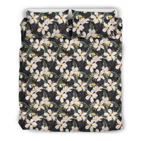 Hawaiian Tropical Toucans Hibiscus Palm Leaves Polynesian Bedding Set Black - Polynesian Pride