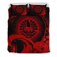 Tahiti Duvet Cover Set - Hibiscus And Wave Red - Polynesian Pride