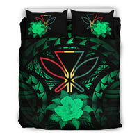 Hawaii Duvet Cover Set - Kanaka Maoli Green Hibiscus Rising - Polynesian Pride