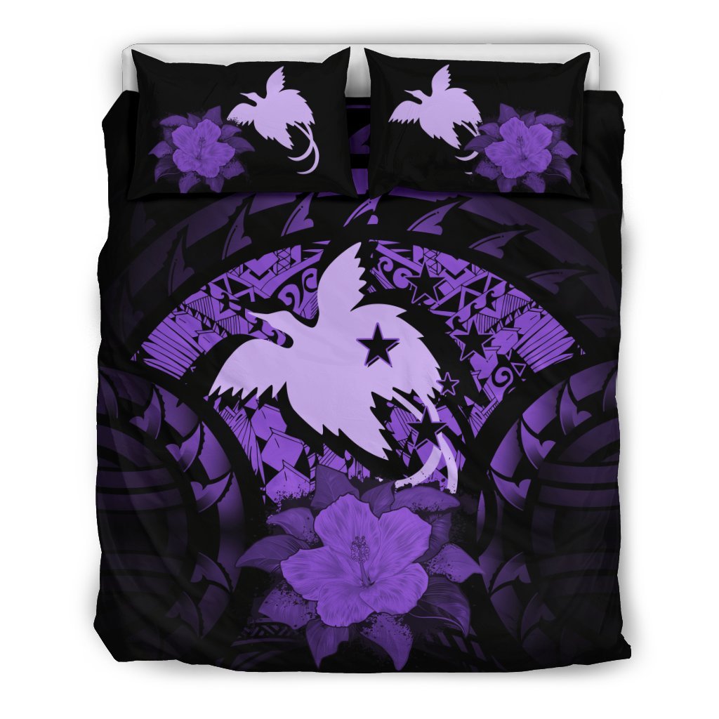 Papua New Guinea Purple Duvet Cover Set - Flag & Purple Hibiscus - Polynesian Pride