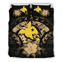 Papua New Guinea Duvet Cover Set - Papua New Guinea Flag Gold Hibiscus - Polynesian Pride