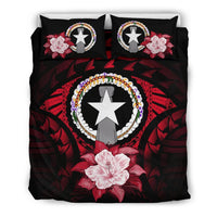 Northern Mariana Islands Duvet Cover Set - Northern Mariana Islands Flag & Red Hibiscus - Polynesian Pride