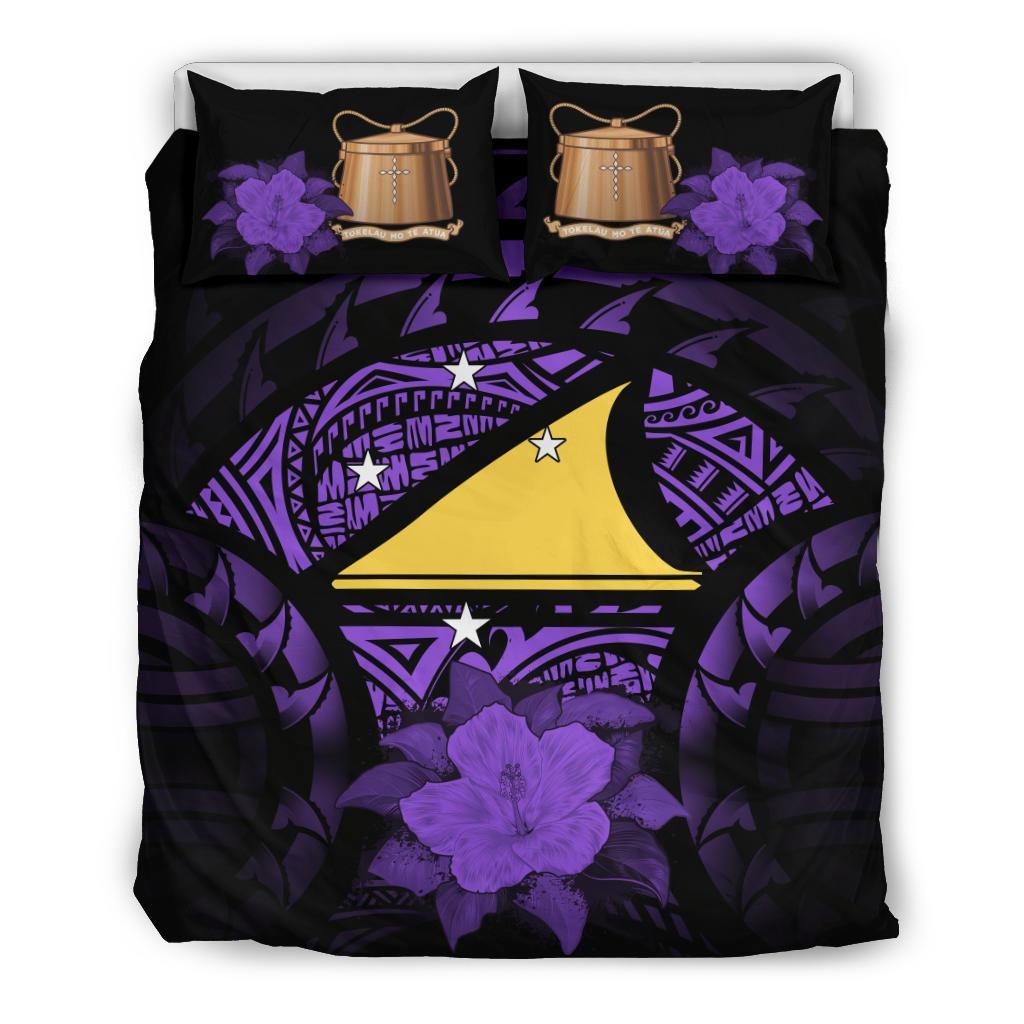 Tokelau Duvet Cover Set - Tokelau Flag & Purple Hibiscus - Polynesian Pride