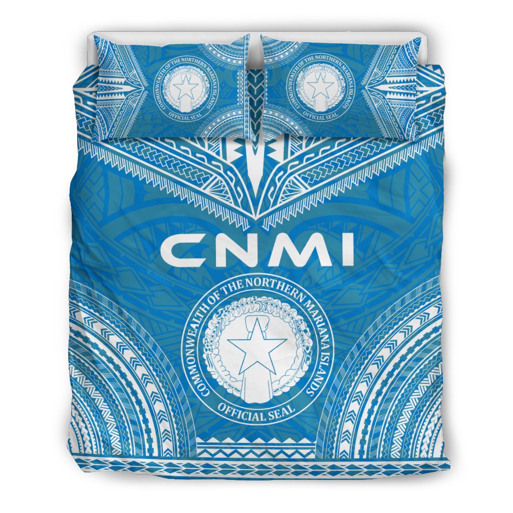 Northern Mariana Islands Flag Polynesian Chief Duvet Cover Set Blue - Polynesian Pride