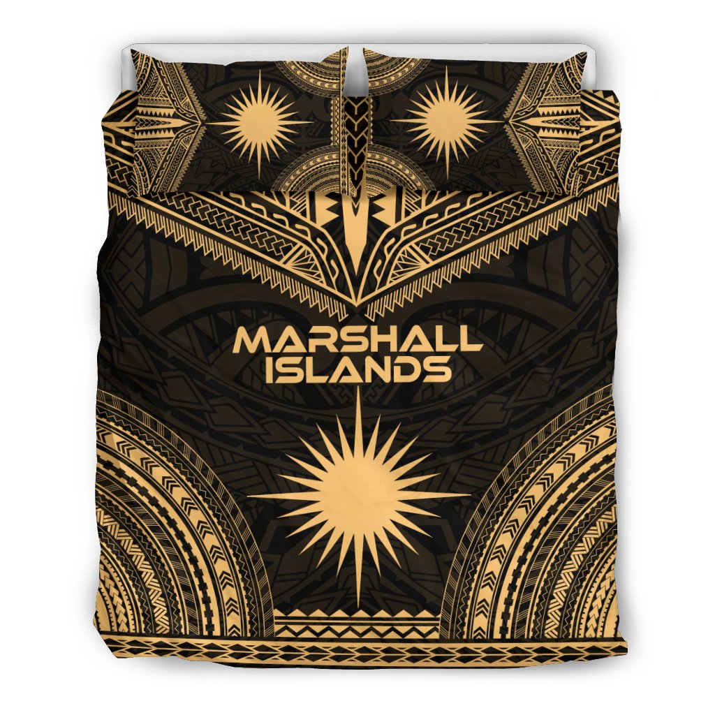 Marshall Islands Polynesian Chief Duvet Cover Set - Gold Version Gold - Polynesian Pride