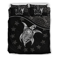 Cook Island Duvet Cover Set - Cook Island Flag & Turtle Tattoo Black - Polynesian Pride