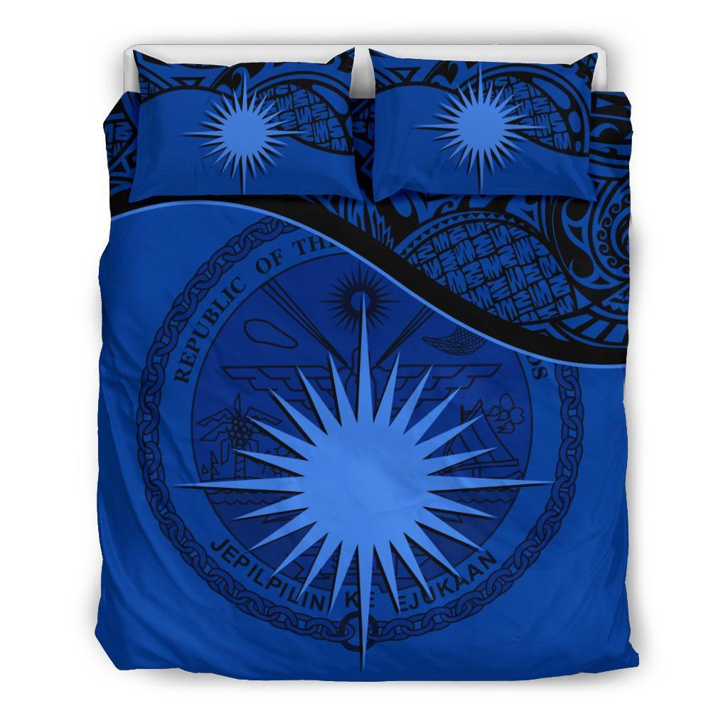 Marshall Island Duvet Cover Set - Marshall Island Coat Of Arms & Flag Dark Blue - Polynesian Pride