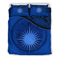Marshall Island Duvet Cover Set - Marshall Island Coat Of Arms & Flag Dark Blue - Polynesian Pride