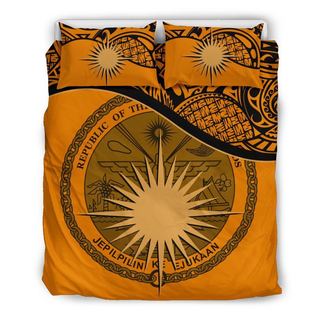 Marshall Island Duvet Cover Set - Marshall Island Coat Of Arms & Flag Orange - Polynesian Pride