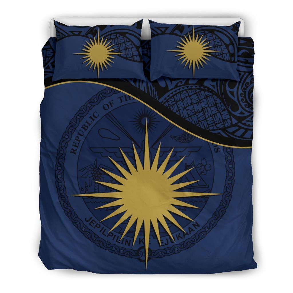 Marshall Island Duvet Cover Set - Marshall Island Coat Of Arms & Flag Dark Blue - Polynesian Pride