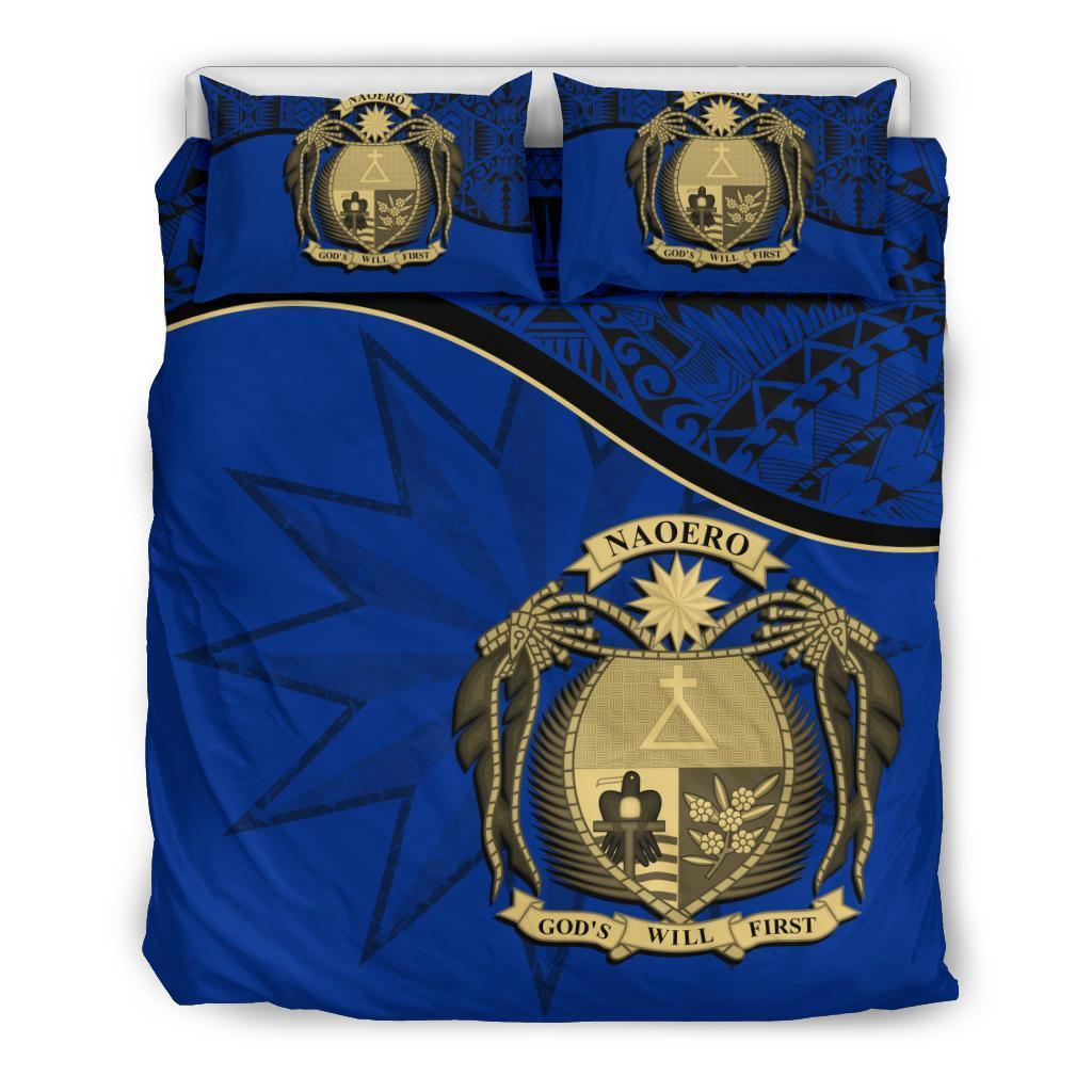 Nauru Duvet Cover Set - Nauru Bedding Flag & Coat Of Arms Dark Blue - Polynesian Pride