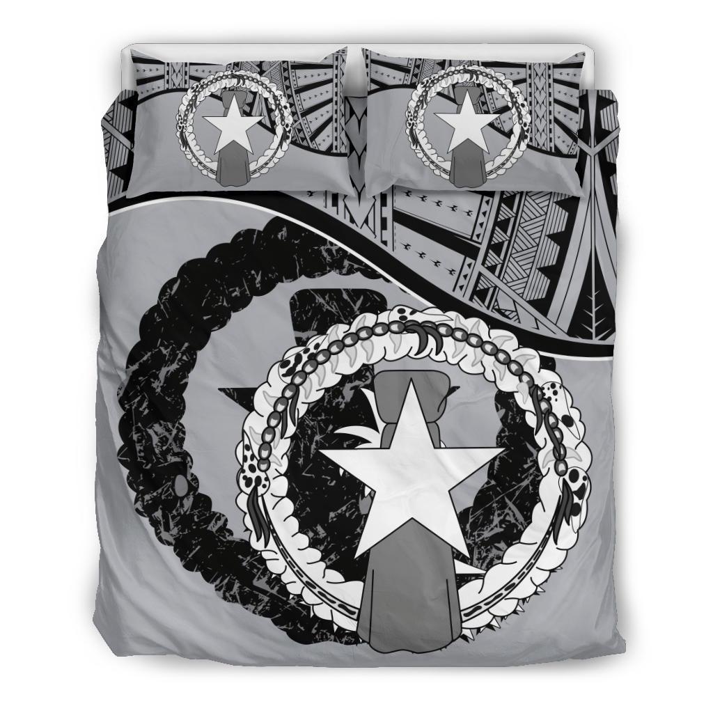 Northern Mariana Islands Duvet Cover Set - Northern Mariana Islands Flag Gray - Polynesian Pride