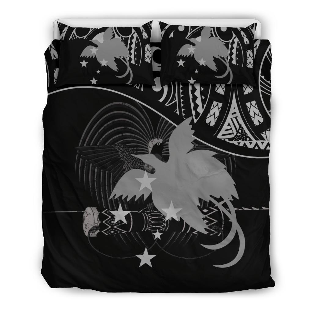 Papua New Guinea Duvet Cover Set - Papua New Guinea Flag & Coat Of Arms Black - Polynesian Pride