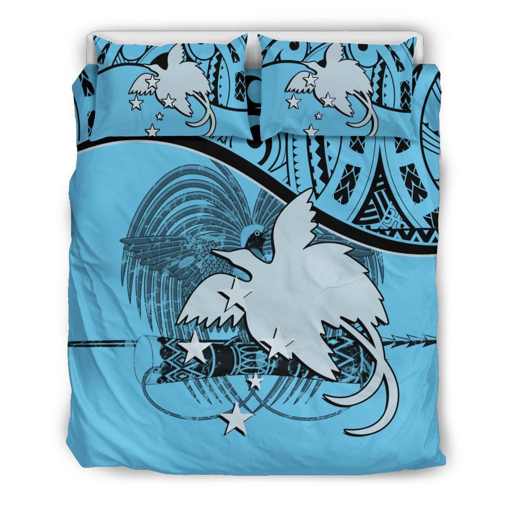 Papua New Guinea Duvet Cover Set - Papua New Guinea Flag & Coat Of Arms Blue - Polynesian Pride