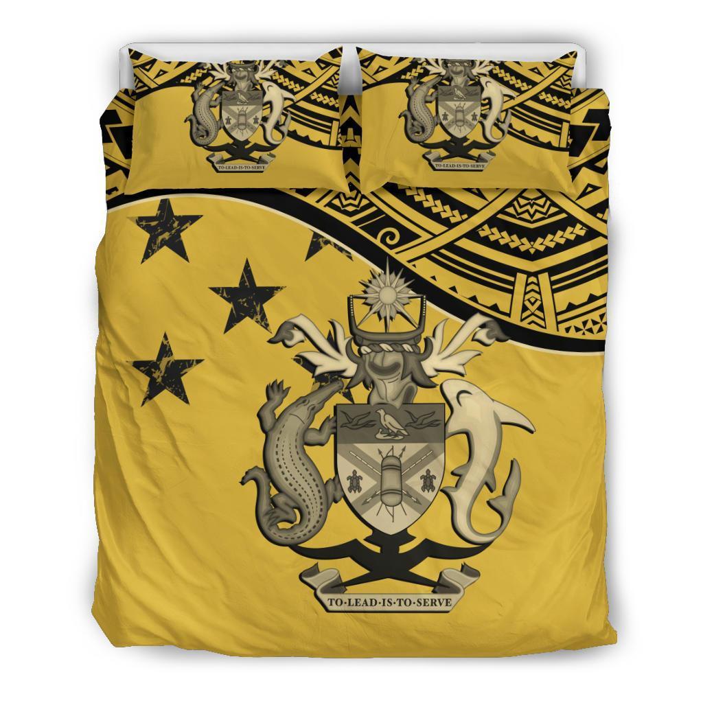 Solomon Island Duvet Cover Set - Flag & Coat Of Arms Yellow - Polynesian Pride