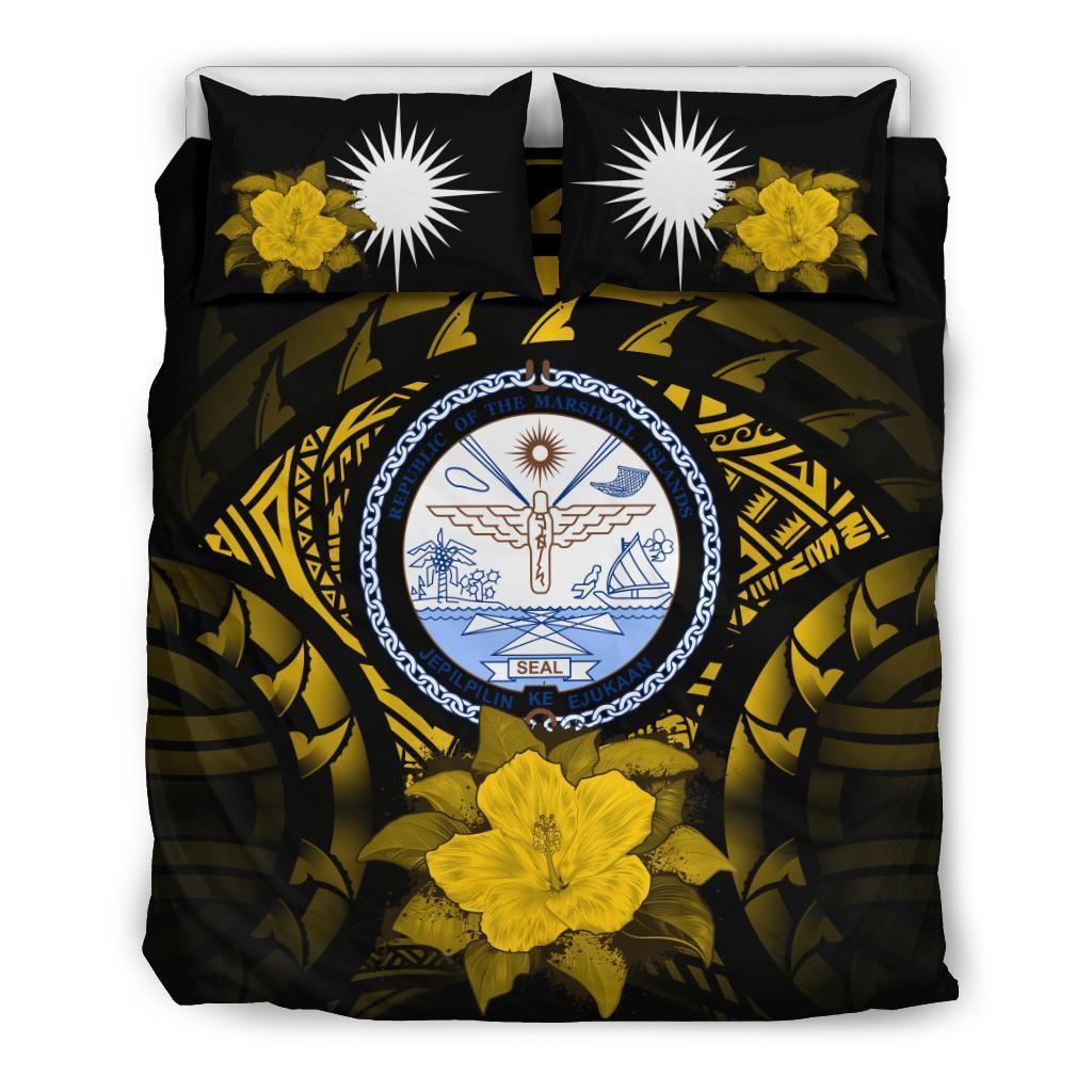 Marshall Island Duvet Cover Set - Marshall Island Seal & Yellow Hibiscus - Polynesian Pride