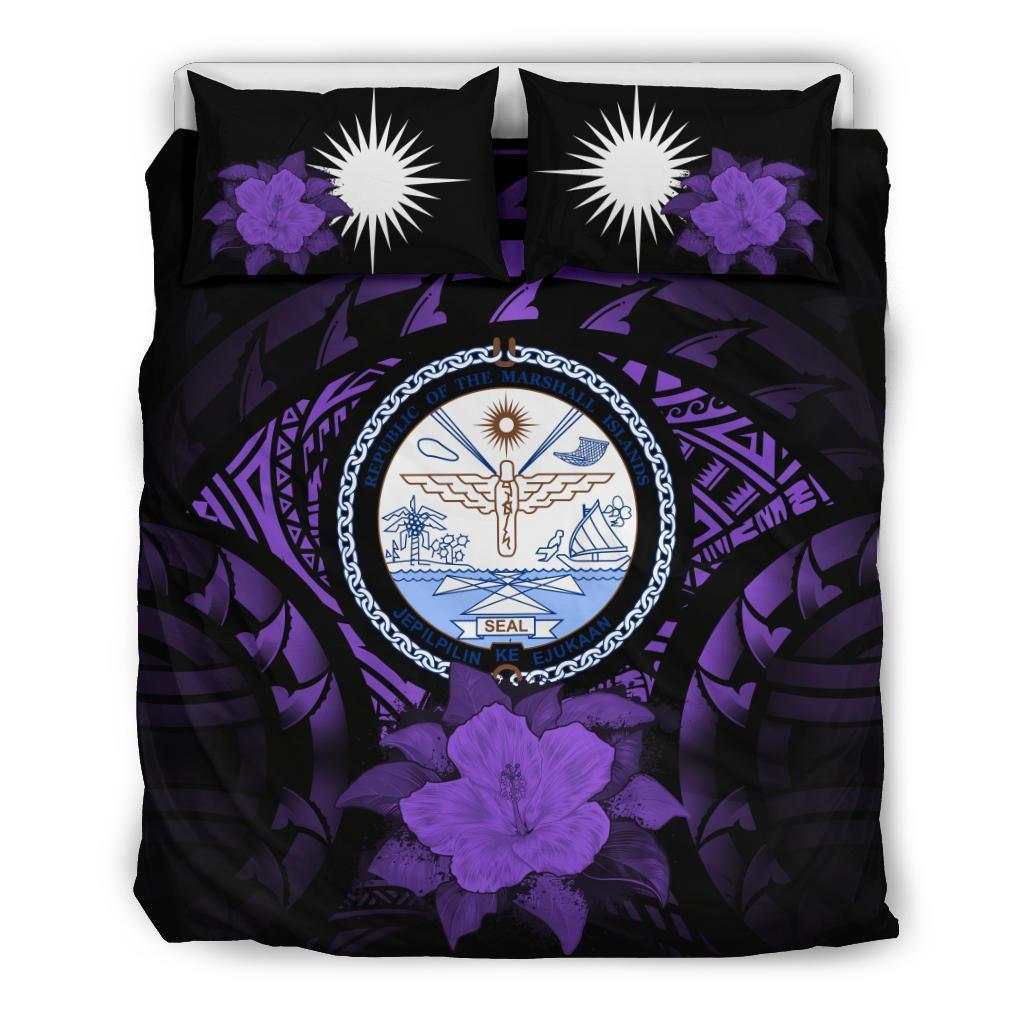Marshall Island Duvet Cover Set - Marshall Island Seal & Purple Hibiscus - Polynesian Pride